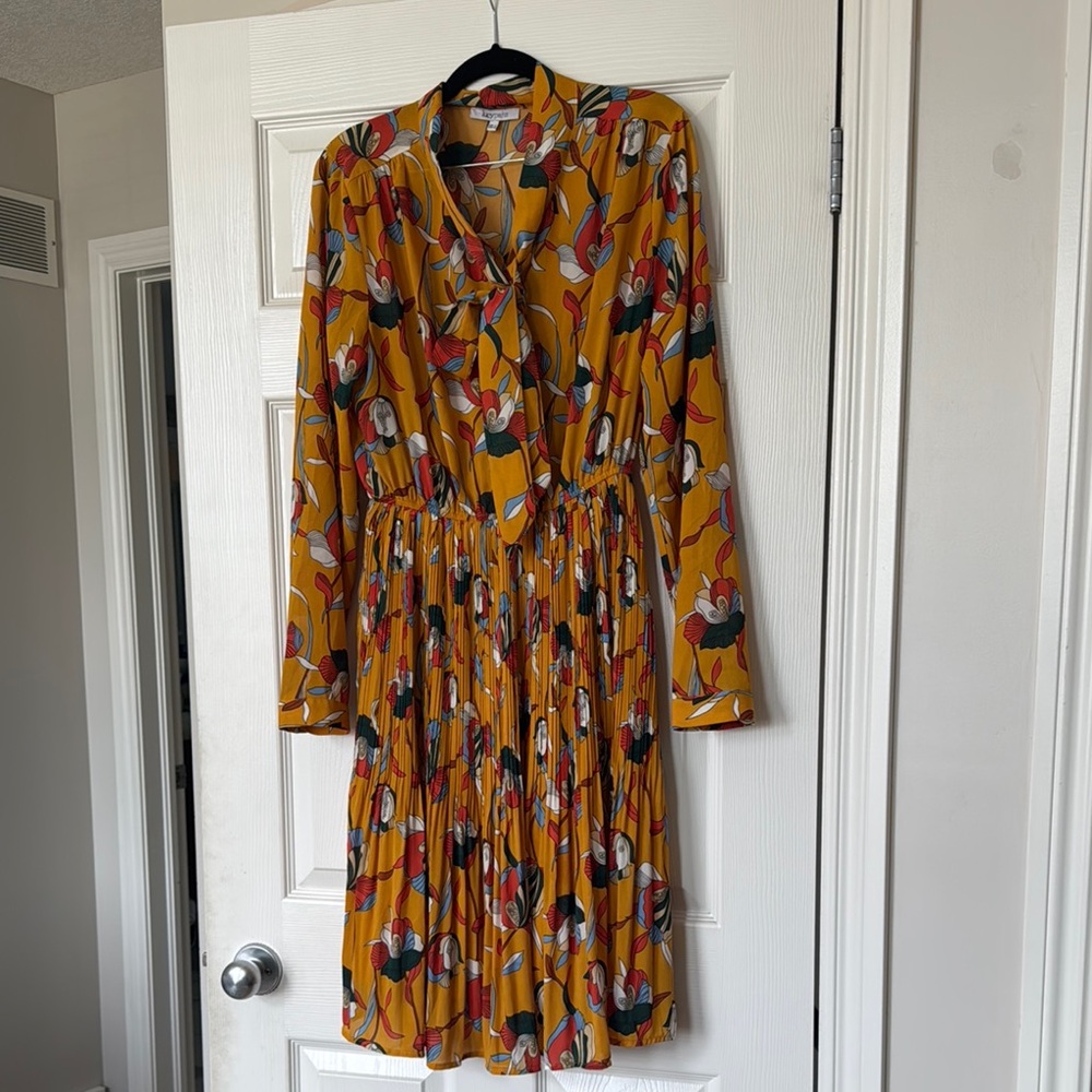Floral Long Sleeve Dress in Mustard by [Brand]